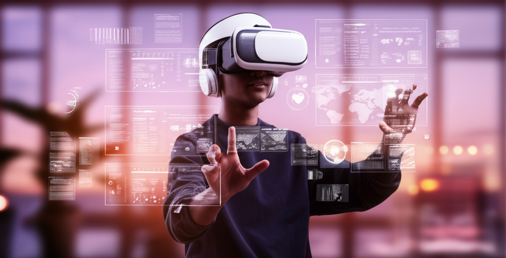 Person using VR headset to experience WebXR content